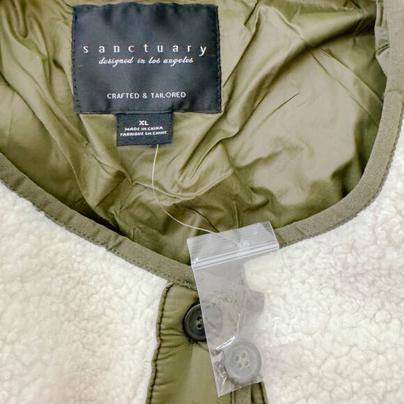 Sanctuary Arcadia Coat Button Faux Fur Fleece Sherpa Jacket Cream Green XL NEW - Picture 9 of 11